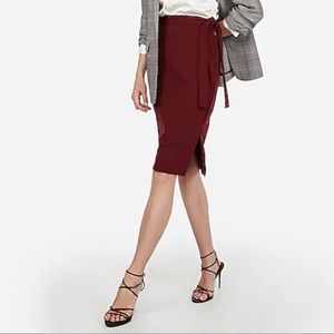Express High waisted burgundy tie pencil skirt